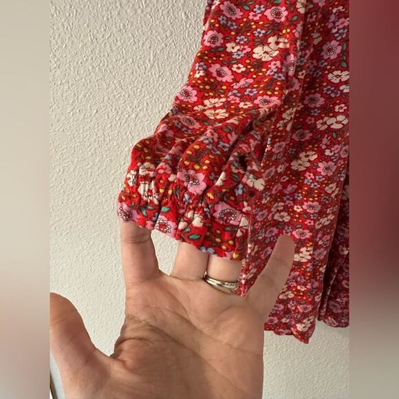 Mini Boden Lace Collar Jersey Dress Brilliant Red Festive Flower 4-5Y - Picture 2 of 7